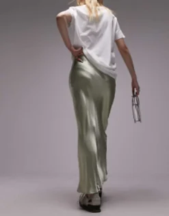 Skirts*Topshop Petite Satin Bias Maxi Skirt In Icey Sage