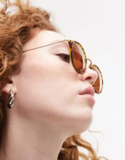 Sunglasses*Topshop Plastic Round Sunglasses In Tort Brown