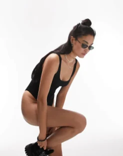 Swimwear & Beachwear*Topshop Rib Scoop Back Swimsuit In Black