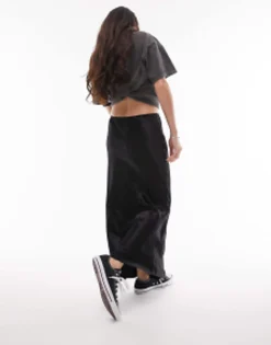 Skirts*Topshop Satin Bias Midi Skirt In Black