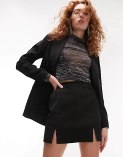 Skirts*Topshop Tailored Side Split Mini Skirt In Black