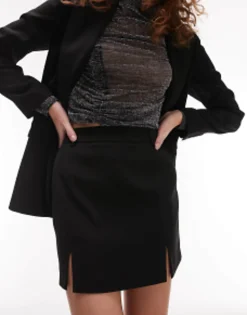 Skirts*Topshop Tailored Side Split Mini Skirt In Black