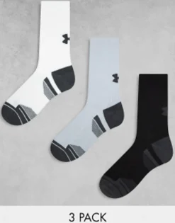 Socks*Under Armour Performance Tech 3 Pack Crew Socks In Grey White And Black Multi