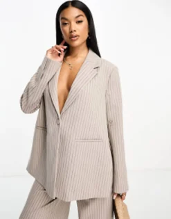 Suits & Tailoring*Vero Moda Aware Oversized Pinstripe Blazerand Wide Leg Trouser Co-Ord In Stone