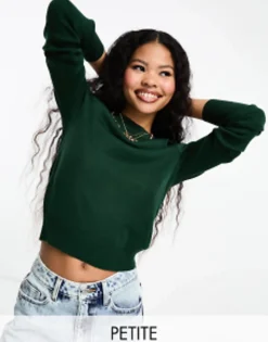 Petite*Vero Moda Petite Knitted Jumper In Dark Green