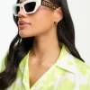 Sunglasses*Versace Rectangle Festival Sunglasses With Gold Detail In White