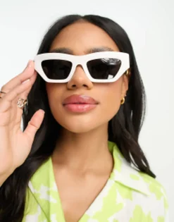 Sunglasses*Versace Rectangle Festival Sunglasses With Gold Detail In White