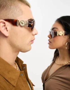 Sunglasses*Versace Rectangle Sunglasses In Tortoiseshell Brown