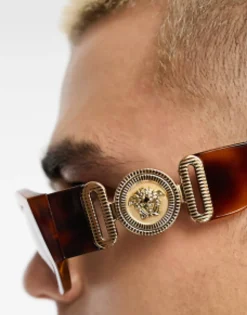 Sunglasses*Versace Rectangle Sunglasses In Tortoiseshell Brown