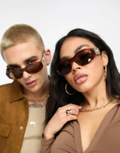 Sunglasses*Versace Rectangle Sunglasses In Tortoiseshell Brown