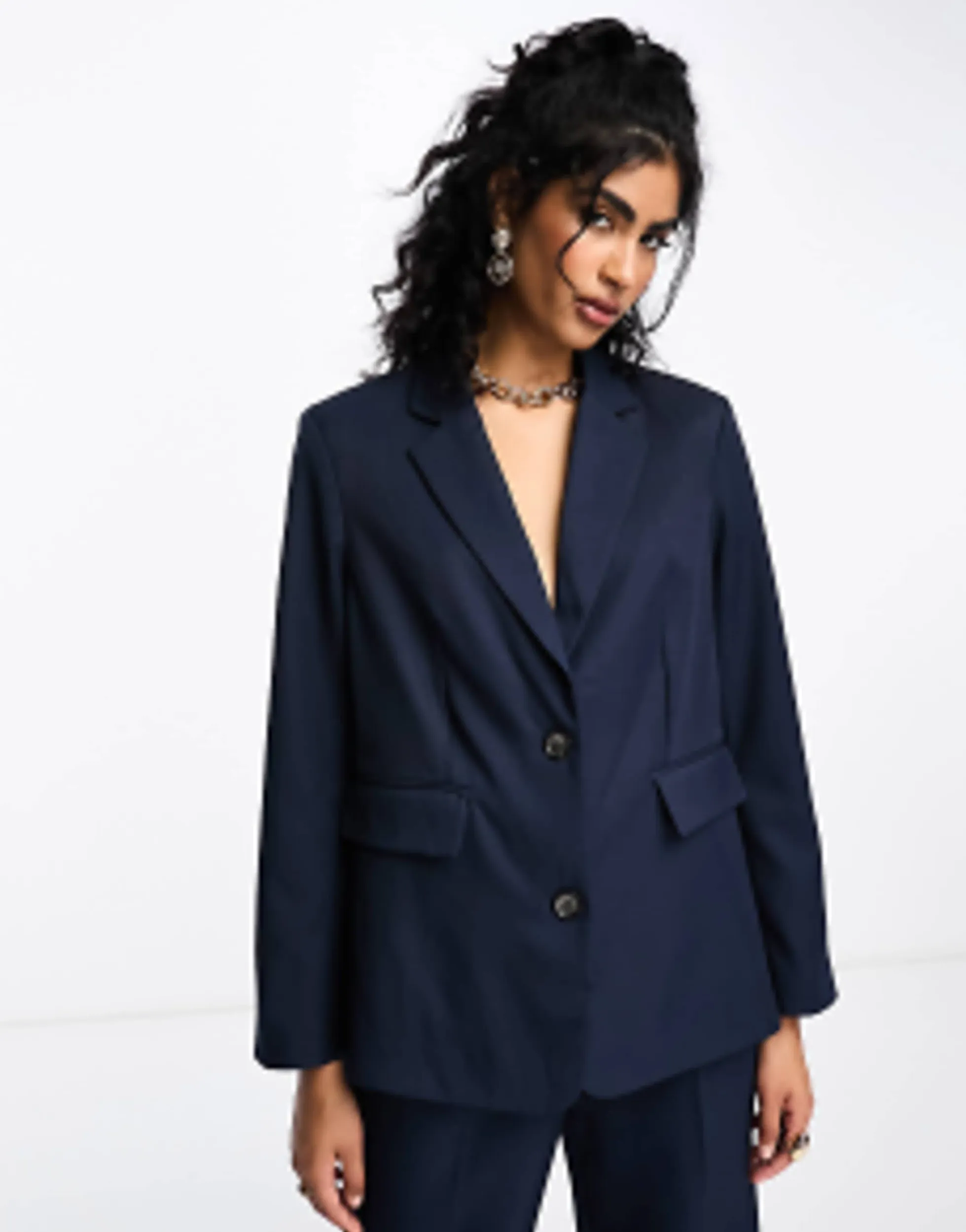 Suits & Tailoring*Vila Twill Tailored Oversized Blazer And Wide Leg Trouser Co-Ord In Navy