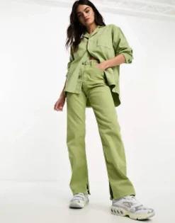 Shirts*Waven Oversized Denim Shirt And High Rise Jeans In Sage Green