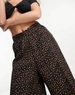 Trousers & Leggings*Wednesday's Girl Smudge Spot Wide Leg Trousers In Black And Tan Black/Tan Spot