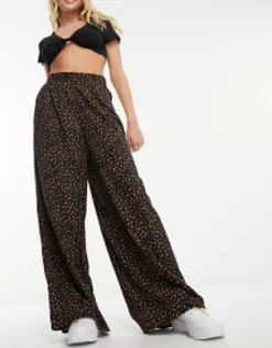 Trousers & Leggings*Wednesday's Girl Smudge Spot Wide Leg Trousers In Black And Tan Black/Tan Spot