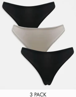 Multipacks*Weekday Soul Thong 3-Pack In Black And Grey Black/Grey