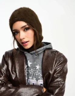 Scarves*Weekday Unisex Hairy Knit Balaclava Hood In Exclusive To Asos Brown