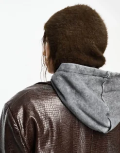 Scarves*Weekday Unisex Hairy Knit Balaclava Hood In Exclusive To Asos Brown