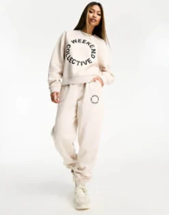 Tracksuits & Joggers*WEEKEND COLLECTIVE Co-Ord With Black Logo In Oatmeal Marl