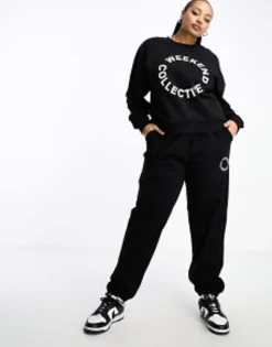 Tracksuits & Joggers*WEEKEND COLLECTIVE Curve Co-Ord Oversized Jogger With Logo In Black
